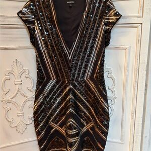 Express Black and Gold Sequin Dress